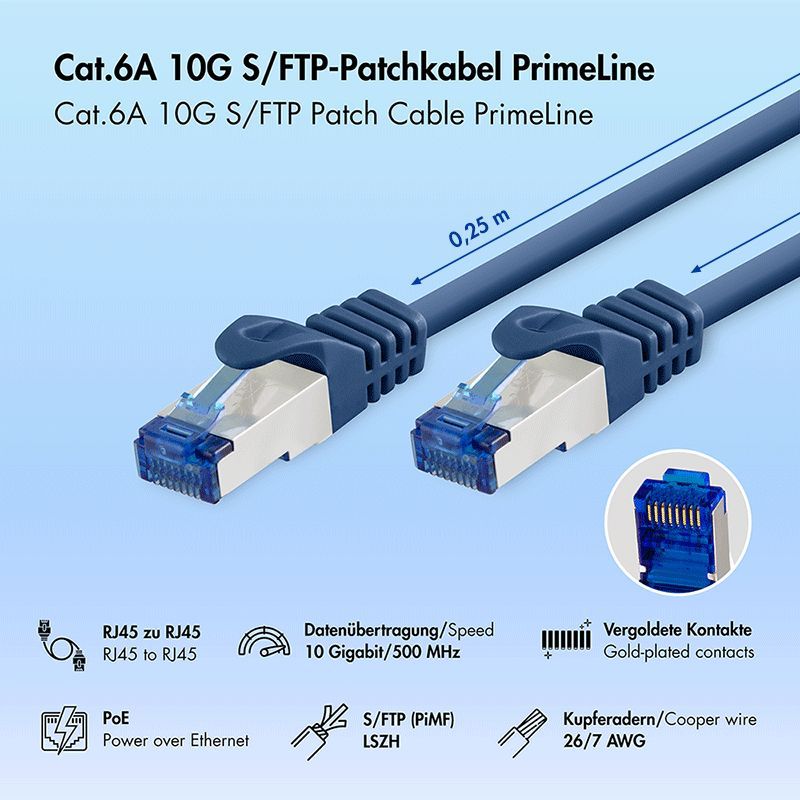 Logilink CAT6A S-FTP Patch Cable 0,25m Blue Logilink CAT6A S-FTP Patch Cable 0,25m Blue