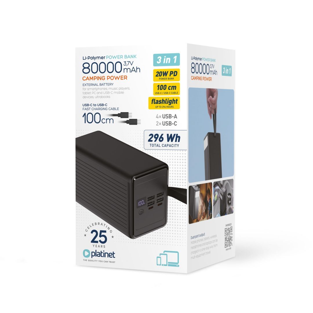 Platinet PMPB8020 80000mAh 20W PD PowerBank Black Platinet PMPB8020 80000mAh 20W PD PowerBank Black