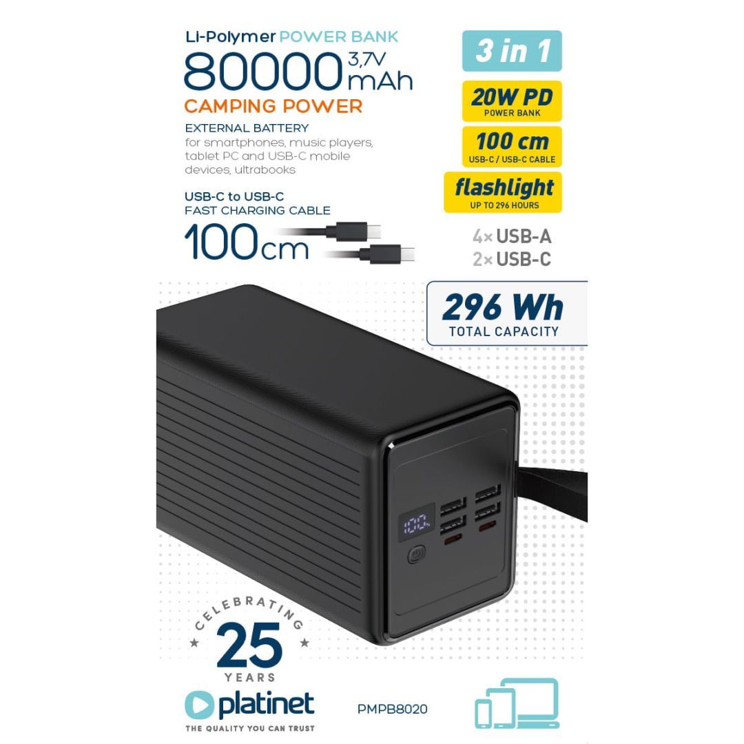 Platinet PMPB8020 80000mAh 20W PD PowerBank Black Platinet PMPB8020 80000mAh 20W PD PowerBank Black