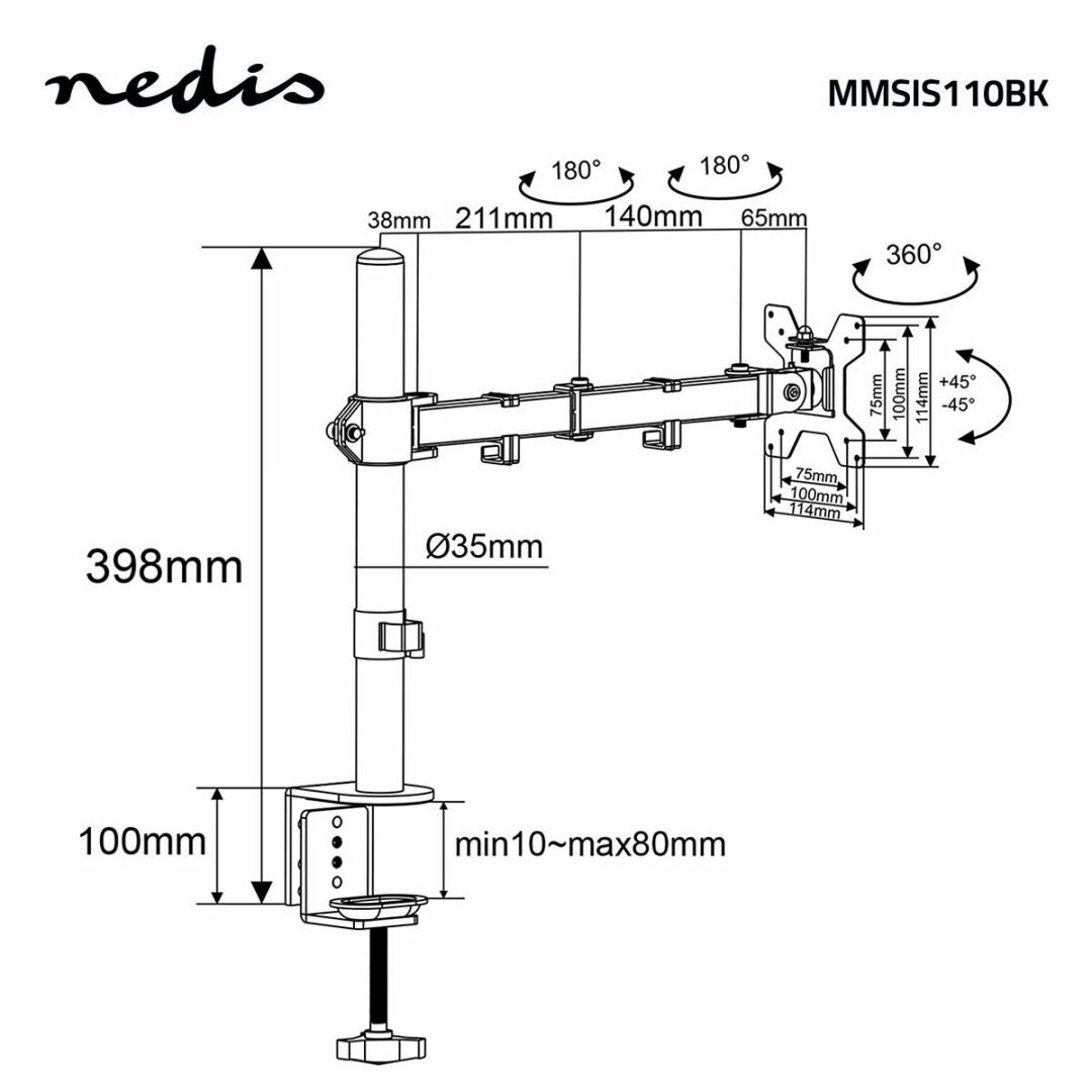 Nedis MMSIS110BK Desk Monitor Mount 15-32" Black