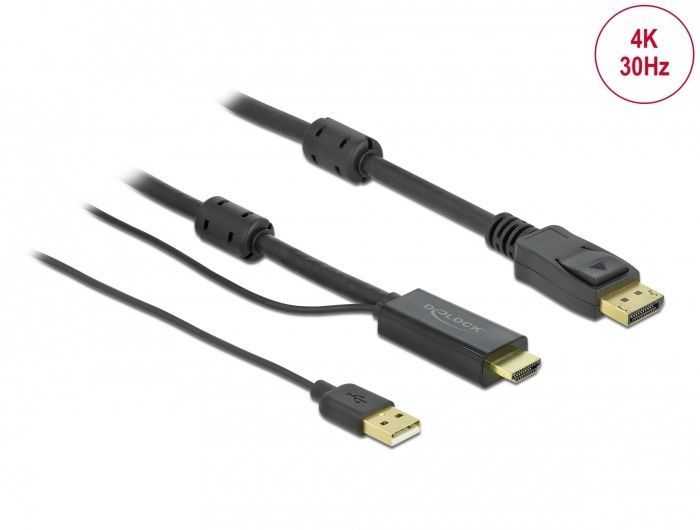 DeLock HDMI to DisplayPort 4K 30Hz 3m Cable Black DeLock HDMI to DisplayPort 4K 30Hz 3m Cable Black
