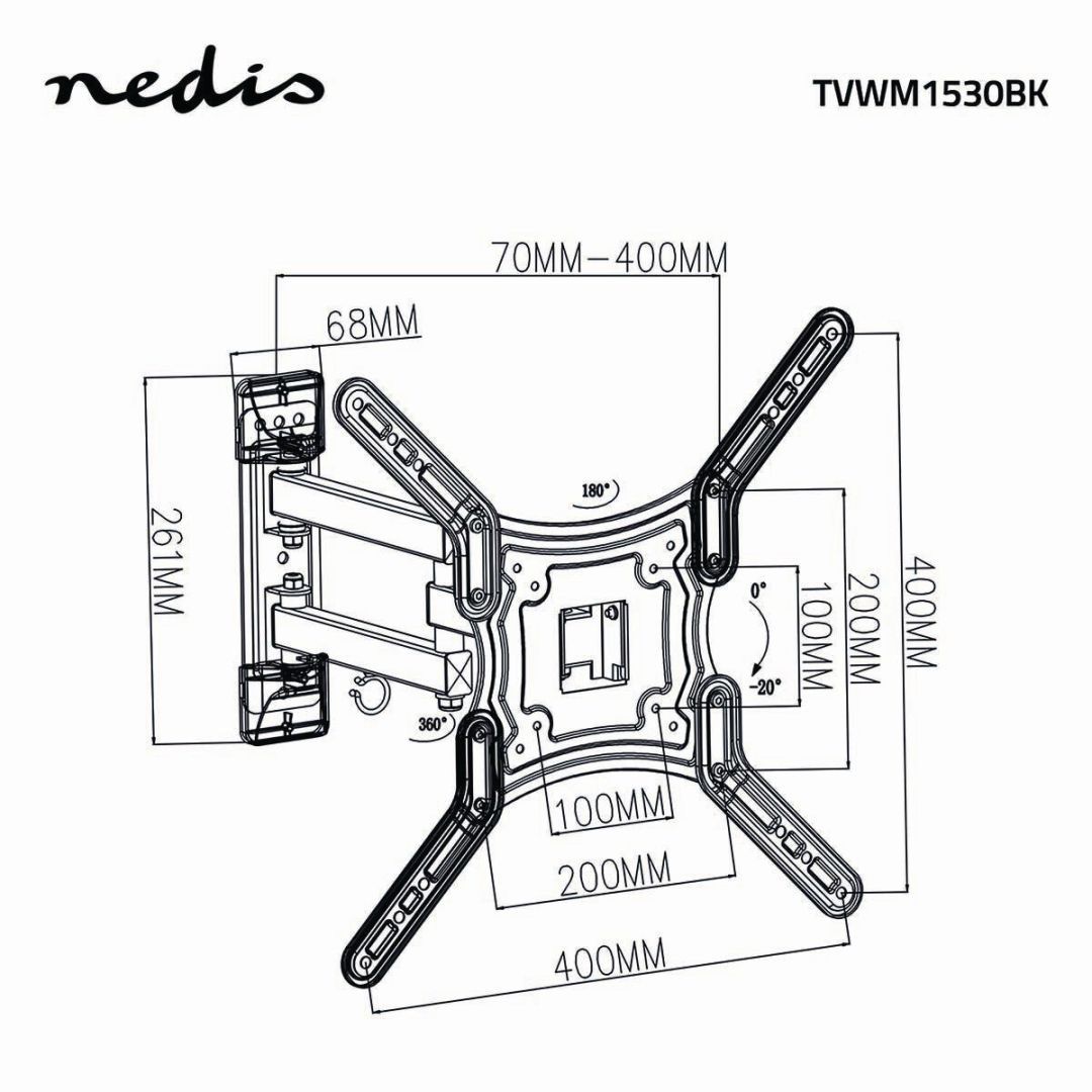 Nedis Full Motion TV Wall Mount 23-55" Black