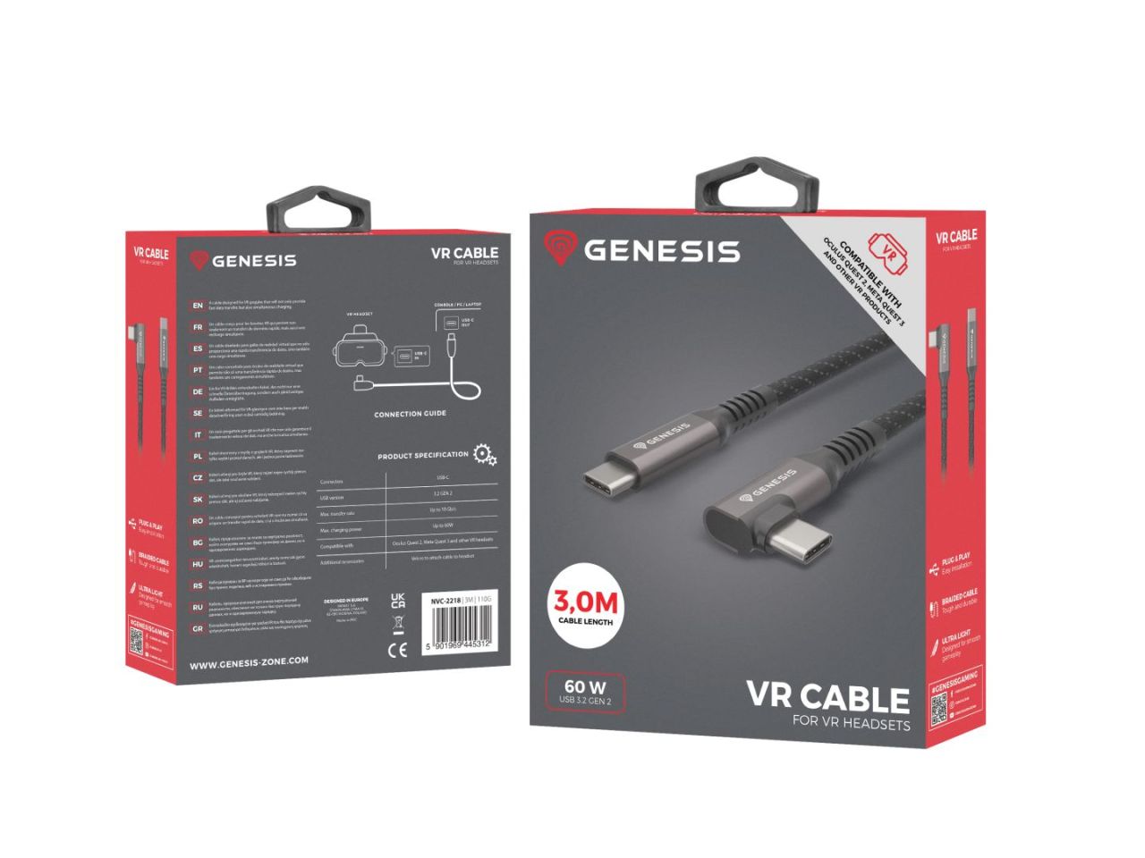 Genesis USB-C M/M 3.1 GEN 2 VR Cable 3m Black Genesis USB-C M/M 3.1 GEN 2 VR Cable 3m Black