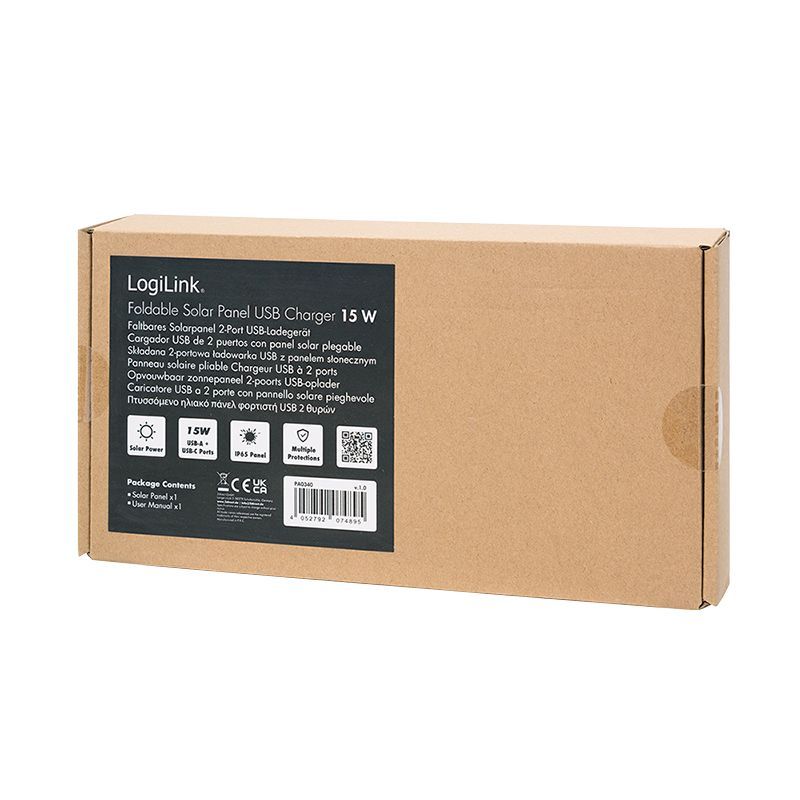 Logilink 15 W foldable solar panel Black