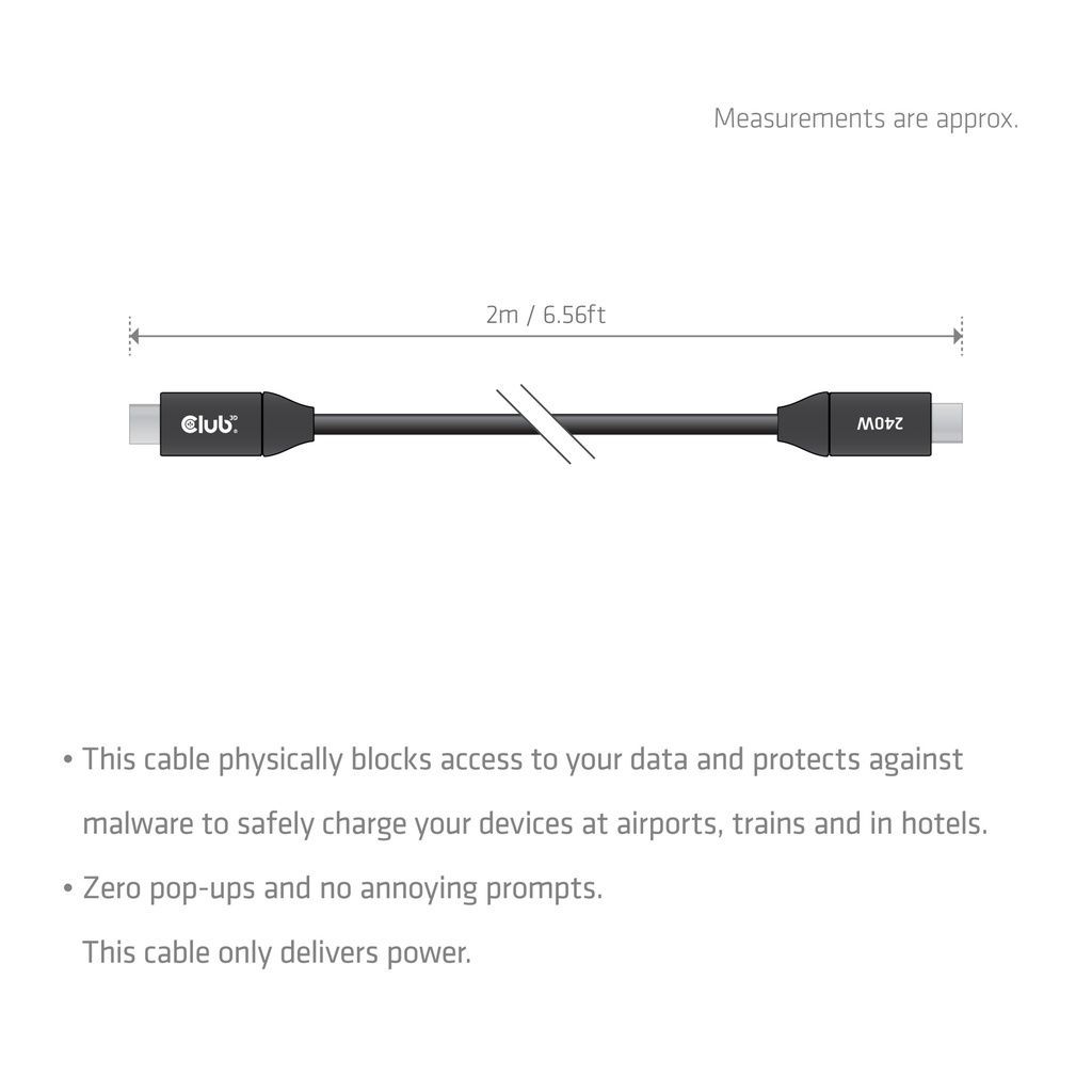 Club3D CAC-2506 USB-C Safe Cable 240W No Data 2m Black
