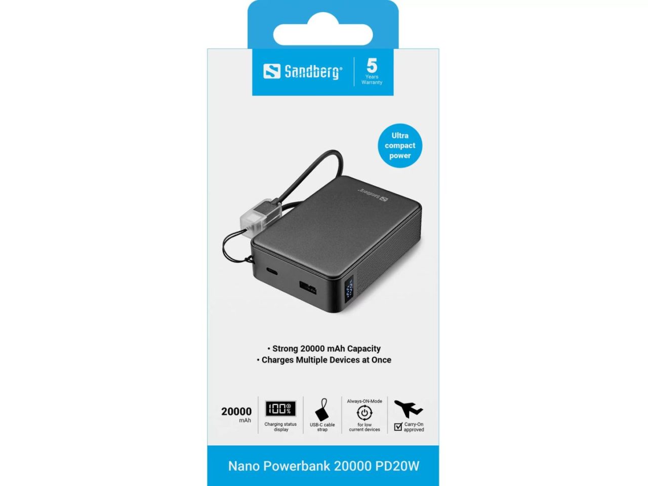 Sandberg SANDBERG Nano Powerbank 20000 PD20W Sandberg SANDBERG Nano Powerbank 20000 PD20W