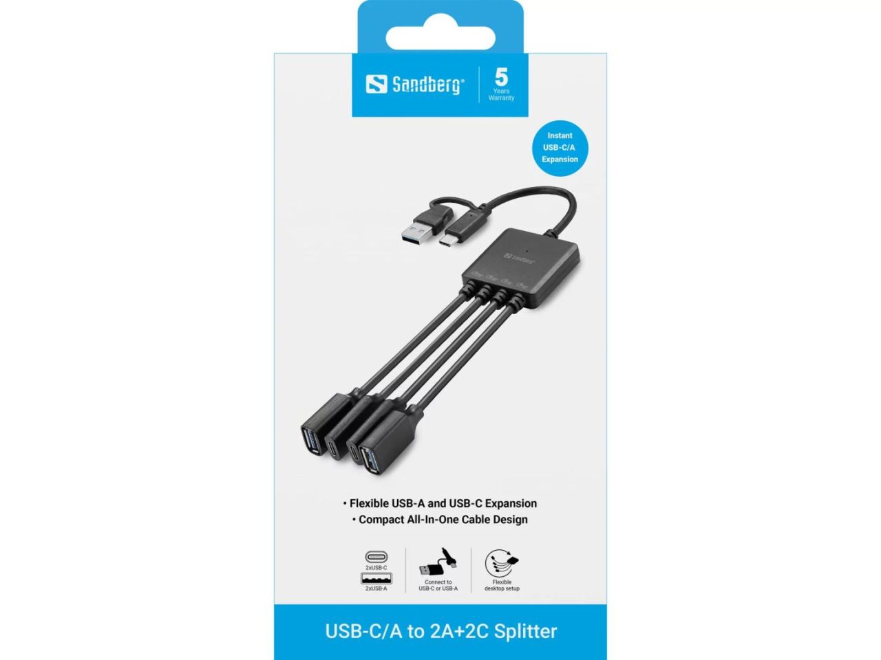 Sandberg USB-C/A to 2A+2C Splitter Black Sandberg USB-C/A to 2A+2C Splitter Black