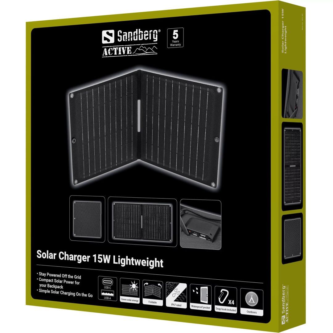 Sandberg Solar Charger 15W Lightweight Black Sandberg Solar Charger 15W Lightweight Black