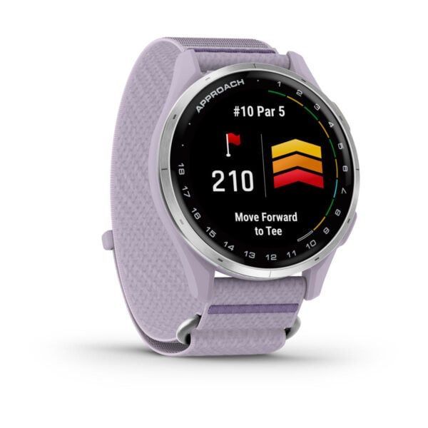 Garmin Approach J1 Silver Aluminum Bezel with Lilac ComfortFit Fabric Band