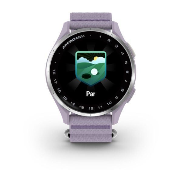 Garmin Approach J1 Silver Aluminum Bezel with Lilac ComfortFit Fabric Band