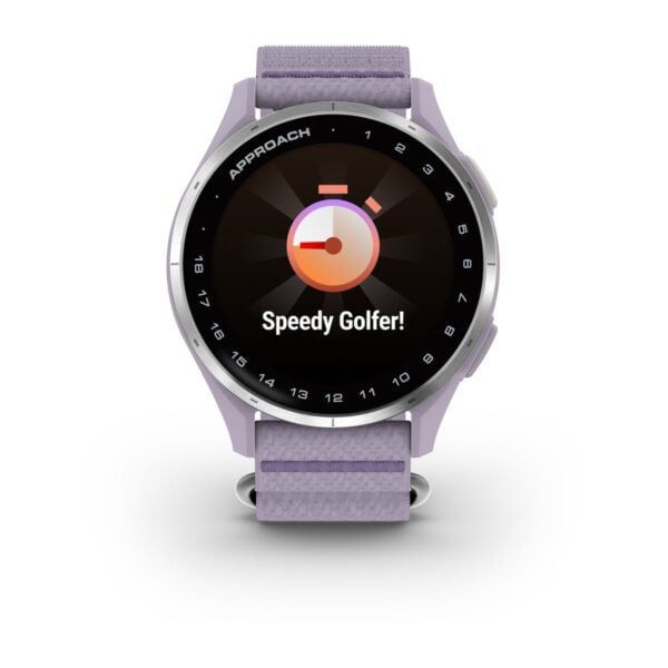 Garmin Approach J1 Silver Aluminum Bezel with Lilac ComfortFit Fabric Band