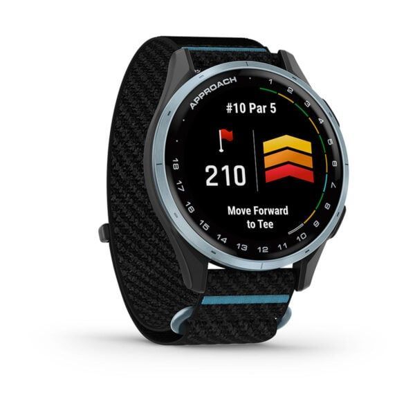 Garmin Approach J1 Cloud Blue Aluminum Bezel with Black/Azure ComfortFit Fabric Band