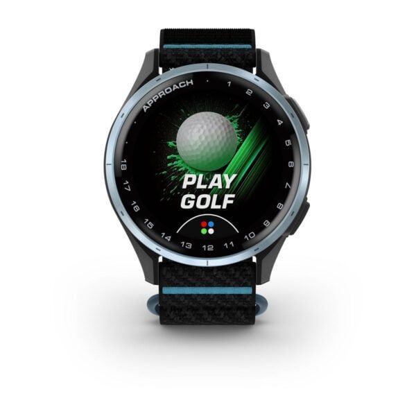 Garmin Approach J1 Cloud Blue Aluminum Bezel with Black/Azure ComfortFit Fabric Band