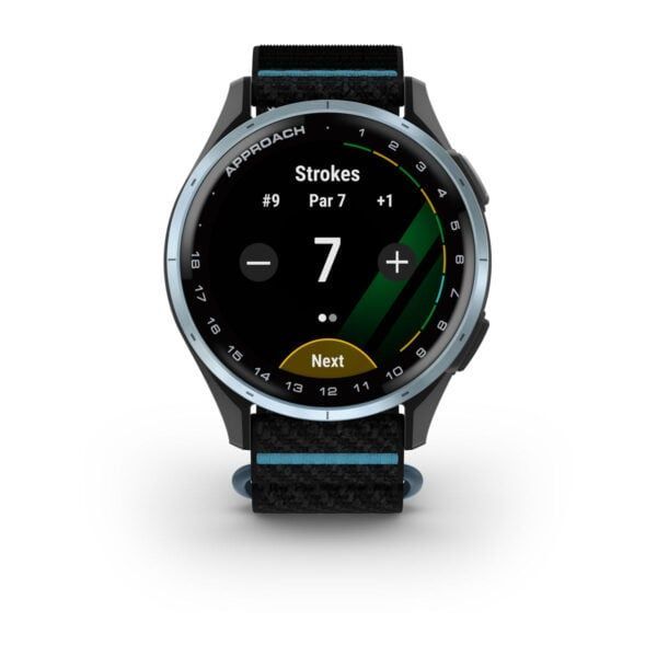 Garmin Approach J1 Cloud Blue Aluminum Bezel with Black/Azure ComfortFit Fabric Band
