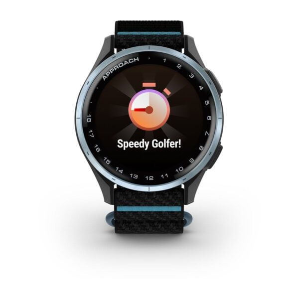 Garmin Approach J1 Cloud Blue Aluminum Bezel with Black/Azure ComfortFit Fabric Band