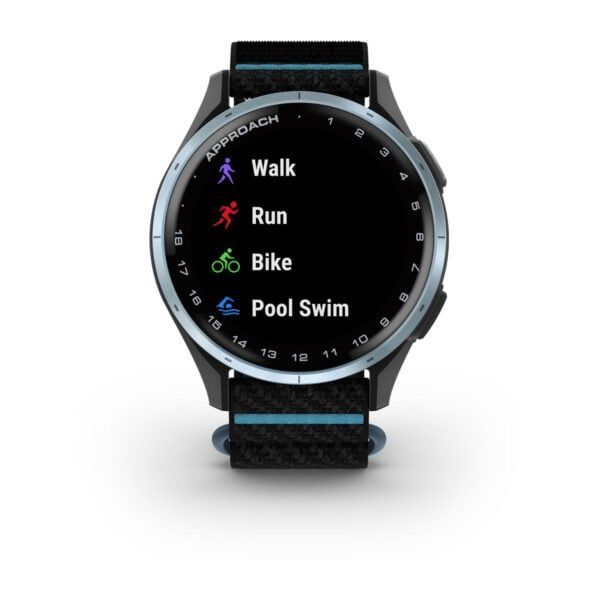 Garmin Approach J1 Cloud Blue Aluminum Bezel with Black/Azure ComfortFit Fabric Band