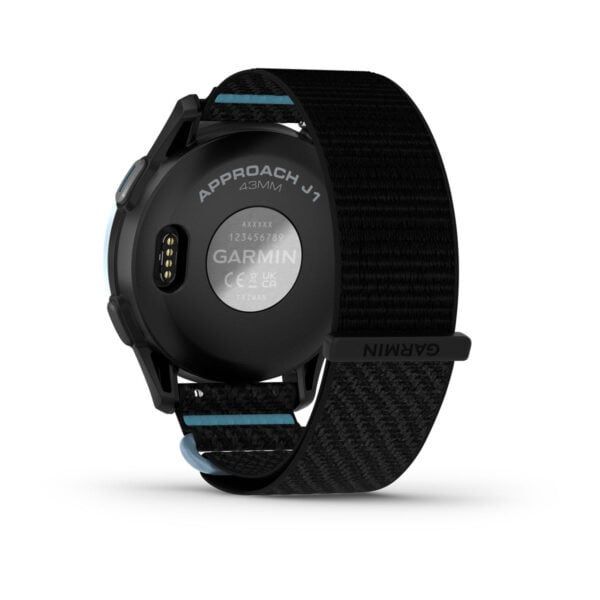 Garmin Approach J1 Cloud Blue Aluminum Bezel with Black/Azure ComfortFit Fabric Band