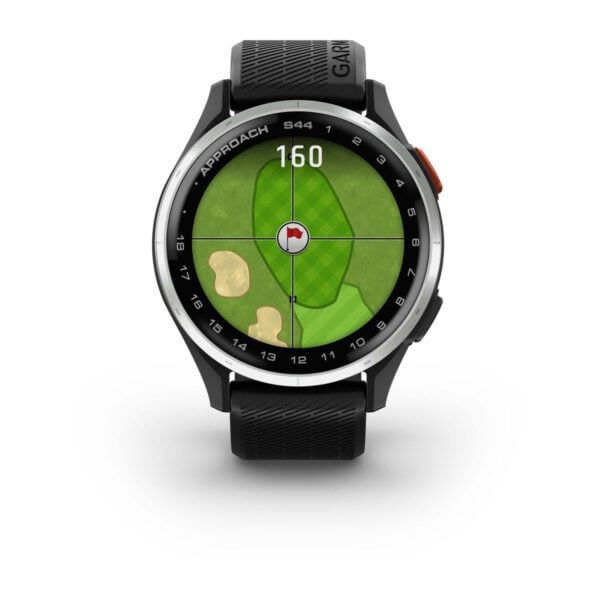Garmin Approach S44 Silver Aluminum Bezel with Black Silicone Band