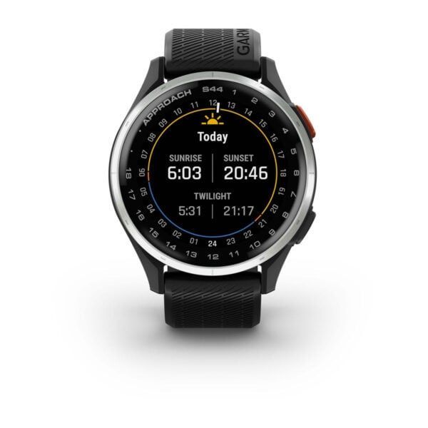 Garmin Approach S44 Silver Aluminum Bezel with Black Silicone Band