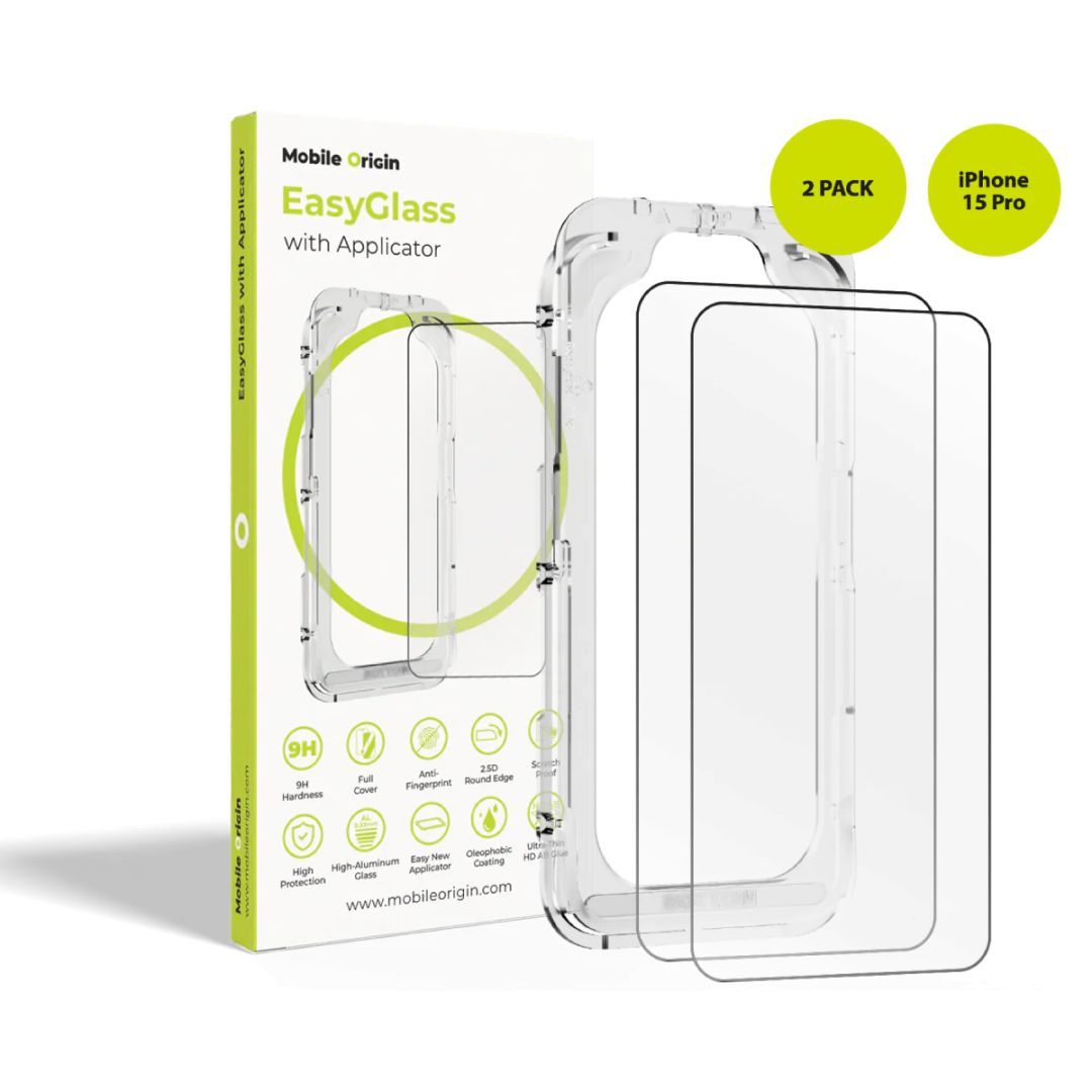Mobile Origin EasyGlass with Applicator iPhone 15 Pro 2 pack Mobile Origin EasyGlass with Applicator iPhone 15 Pro 2 pack