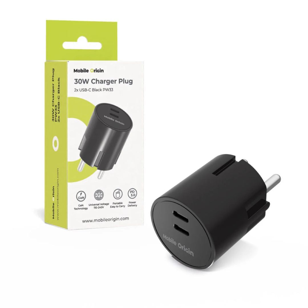 Mobile Origin 30W Charger Plug PW33 2x USB-C Black Mobile Origin 30W Charger Plug PW33 2x USB-C Black