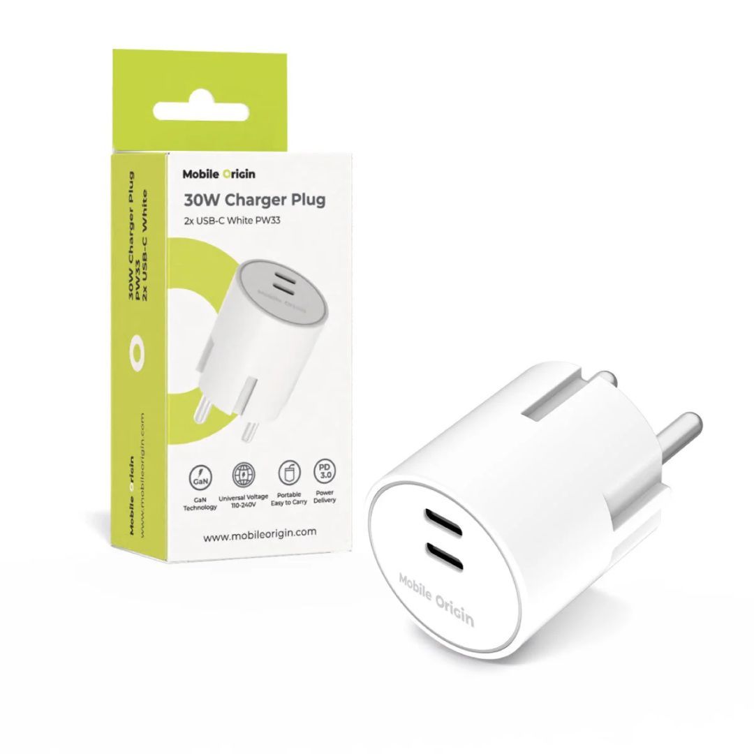 Mobile Origin 30W Charger Plug PW33 2x USB-C White Mobile Origin 30W Charger Plug PW33 2x USB-C White