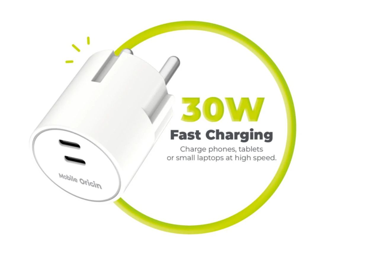 Mobile Origin 30W Charger Plug PW33 2x USB-C White Mobile Origin 30W Charger Plug PW33 2x USB-C White