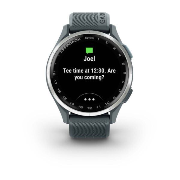 Garmin Approach S44 Silver Aluminum Bezel with Twilight Silicone Band