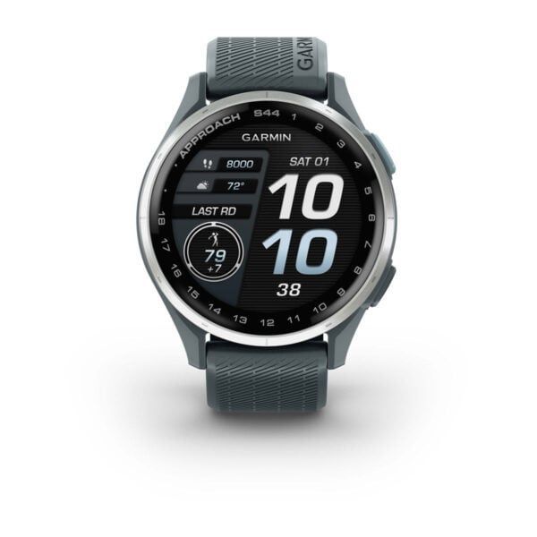 Garmin Approach S44 Silver Aluminum Bezel with Twilight Silicone Band