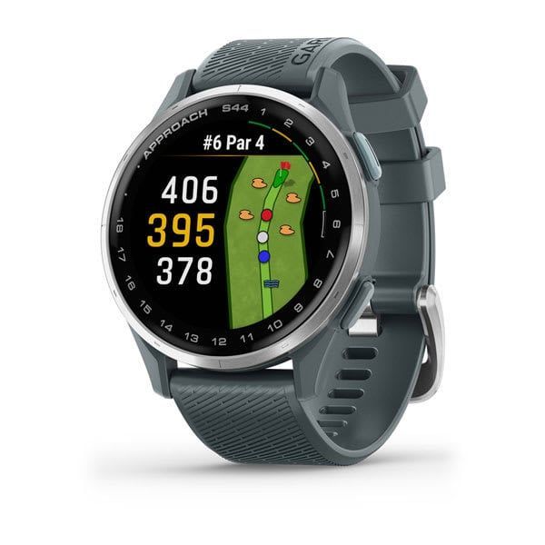 Garmin Approach S44 Silver Aluminum Bezel with Twilight Silicone Band