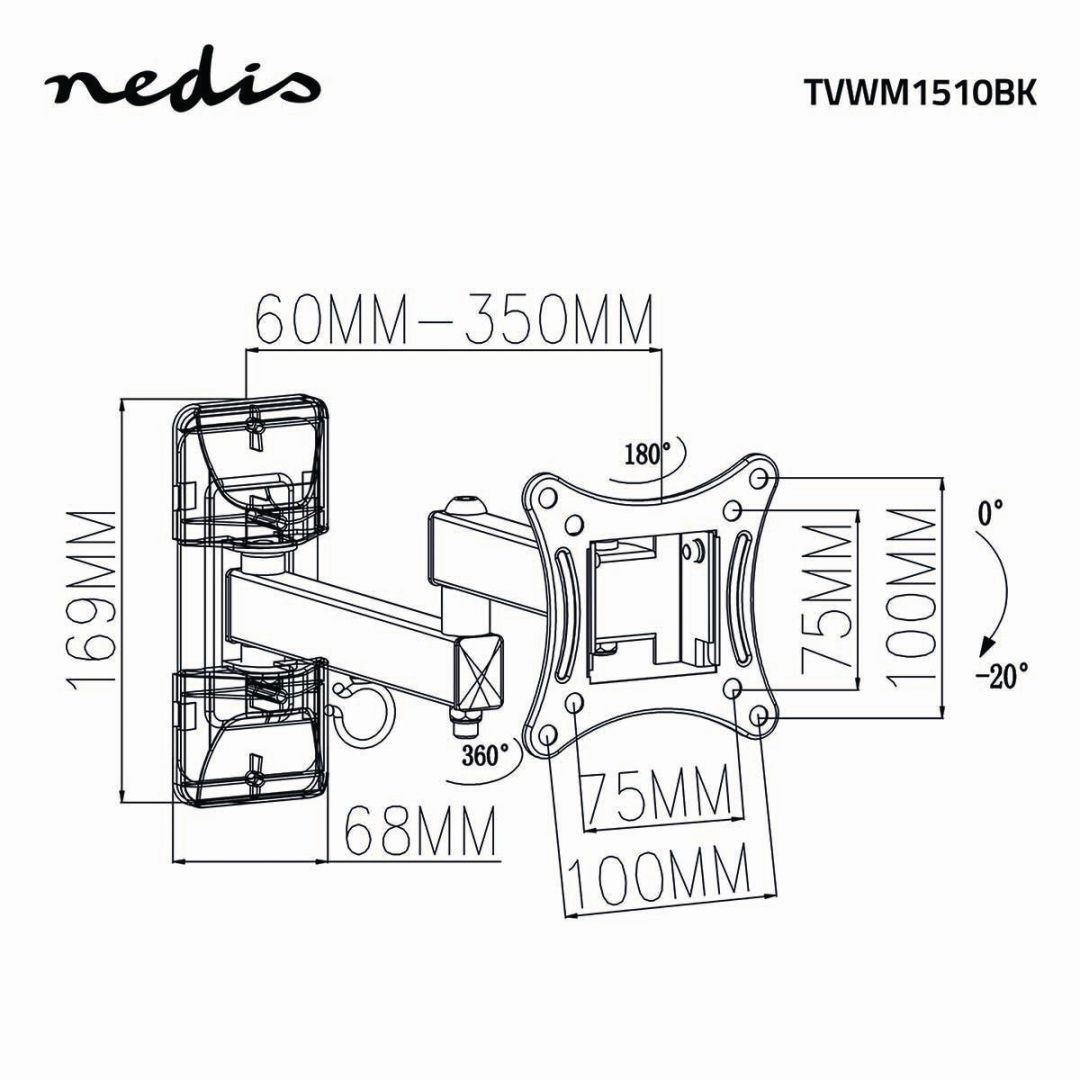 Nedis Full Motion TV Wall Mount 13-27" Black Nedis Full Motion TV Wall Mount 13-27" Black