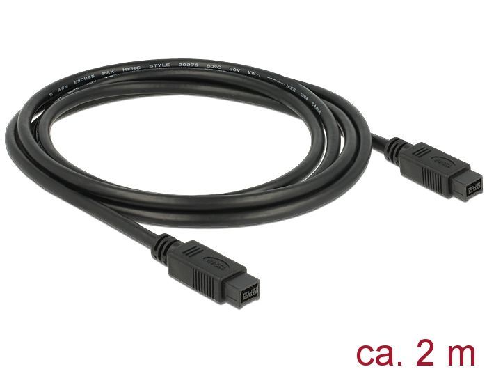 DeLock FireWire 9 pin male > 9 pin male 2m Cable Black