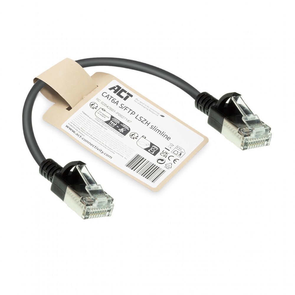 ACT CAT6A S-FTP Patch Cable 0,25m Black