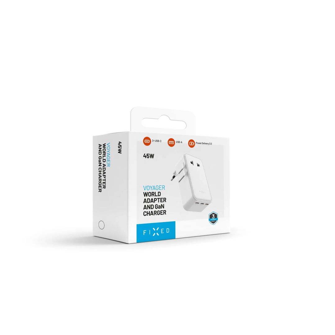 FIXED Ultravékony utazóadapter 45W EU, UK, USA/AUS 3xUSB-C PD 45W, fehér FIXED Ultravékony utazóadapter 45W EU, UK, USA/AUS 3xUSB-C PD 45W, fehér