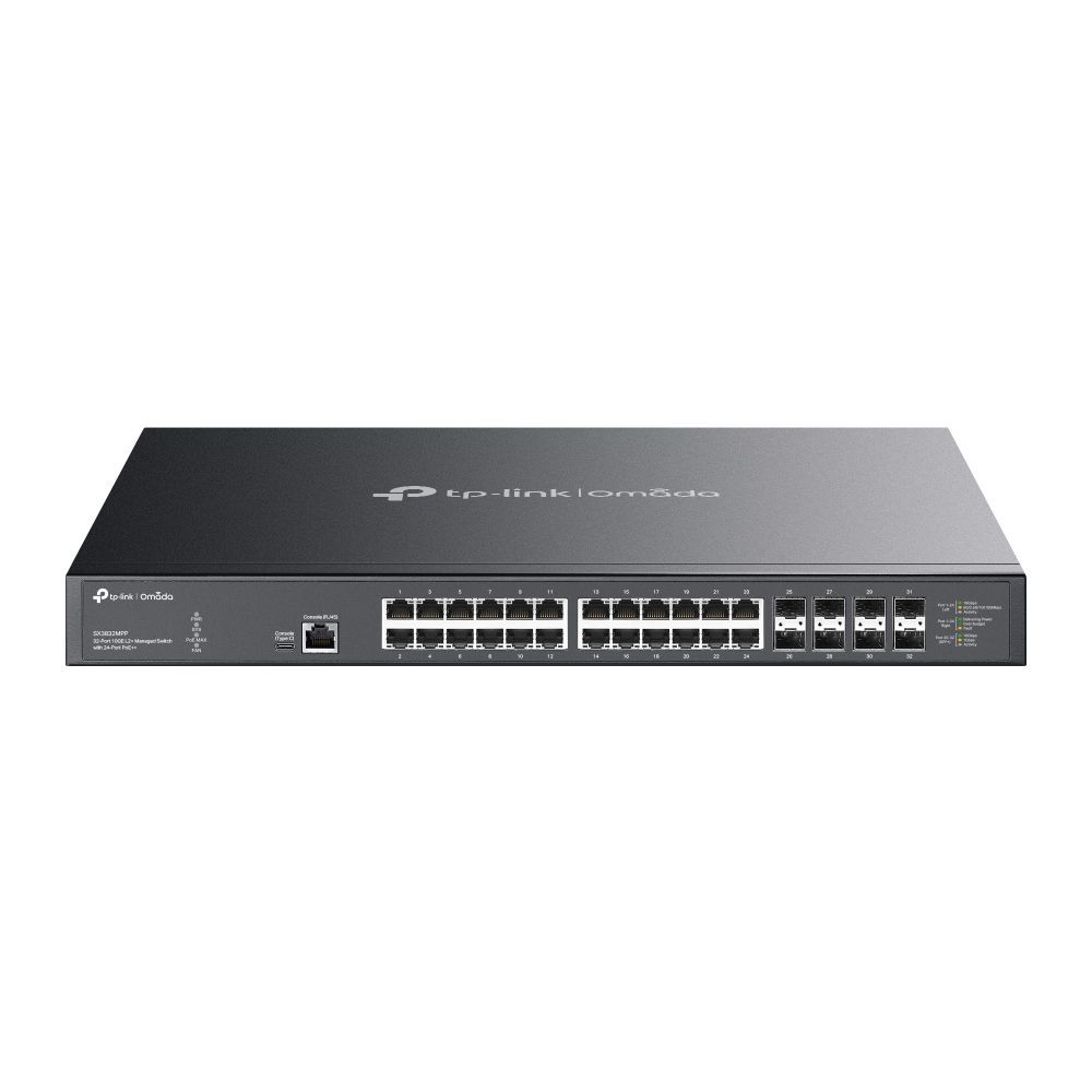 TP-Link SX3832MPP Omada 32-Port 10GE L2+ Managed Switch with 24-Port PoE++ TP-Link SX3832MPP Omada 32-Port 10GE L2+ Managed Switch with 24-Port PoE++