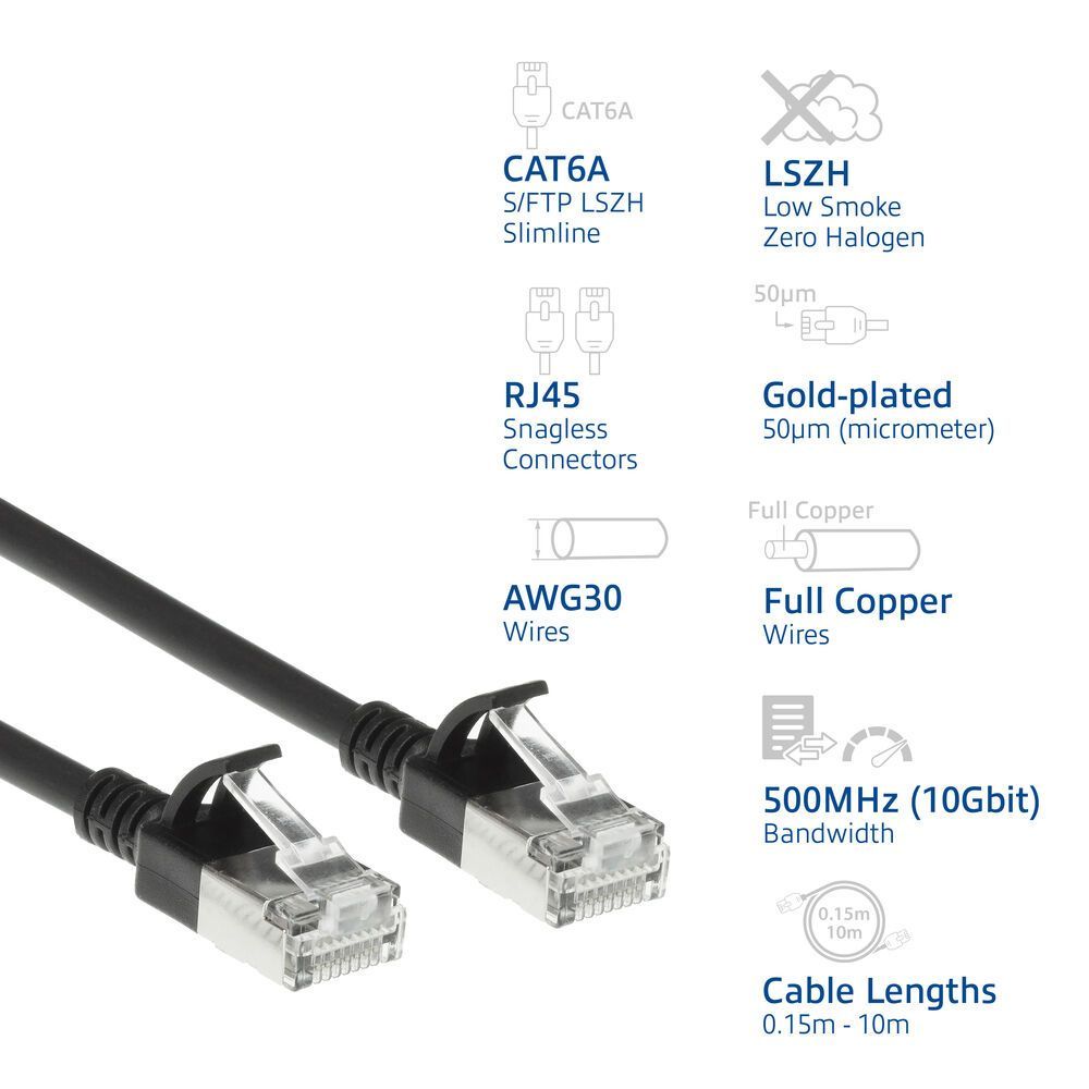 ACT CAT6A S-FTP Patch Cable 10m Black
