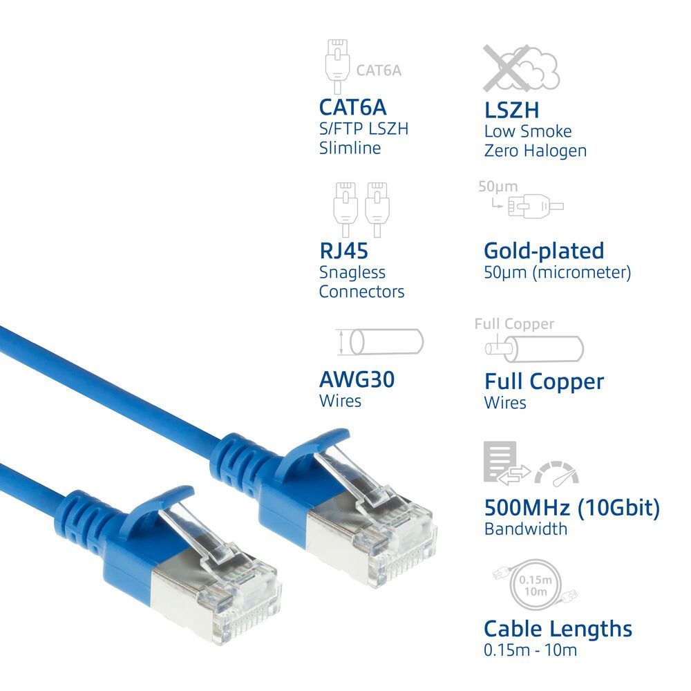 ACT CAT6A S-FTP Patch Cable 5m Blue