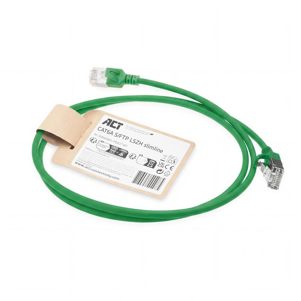 ACT CAT6A S-FTP Patch Cable 1m Green