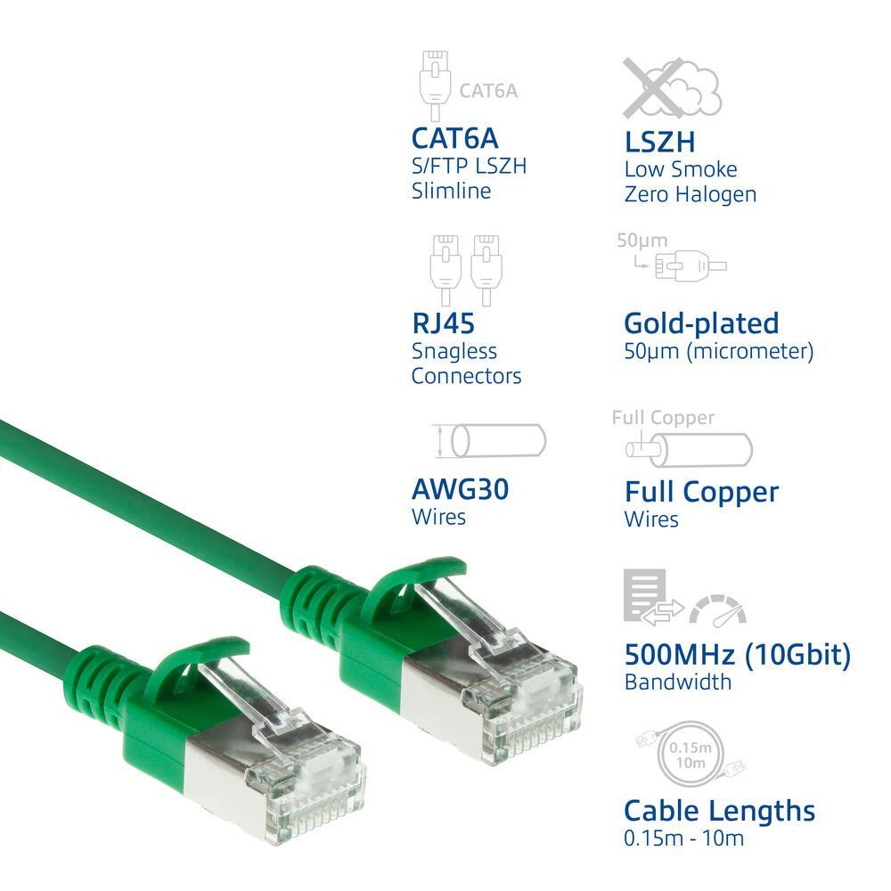 ACT CAT6A S-FTP Patch Cable 0,25m Green