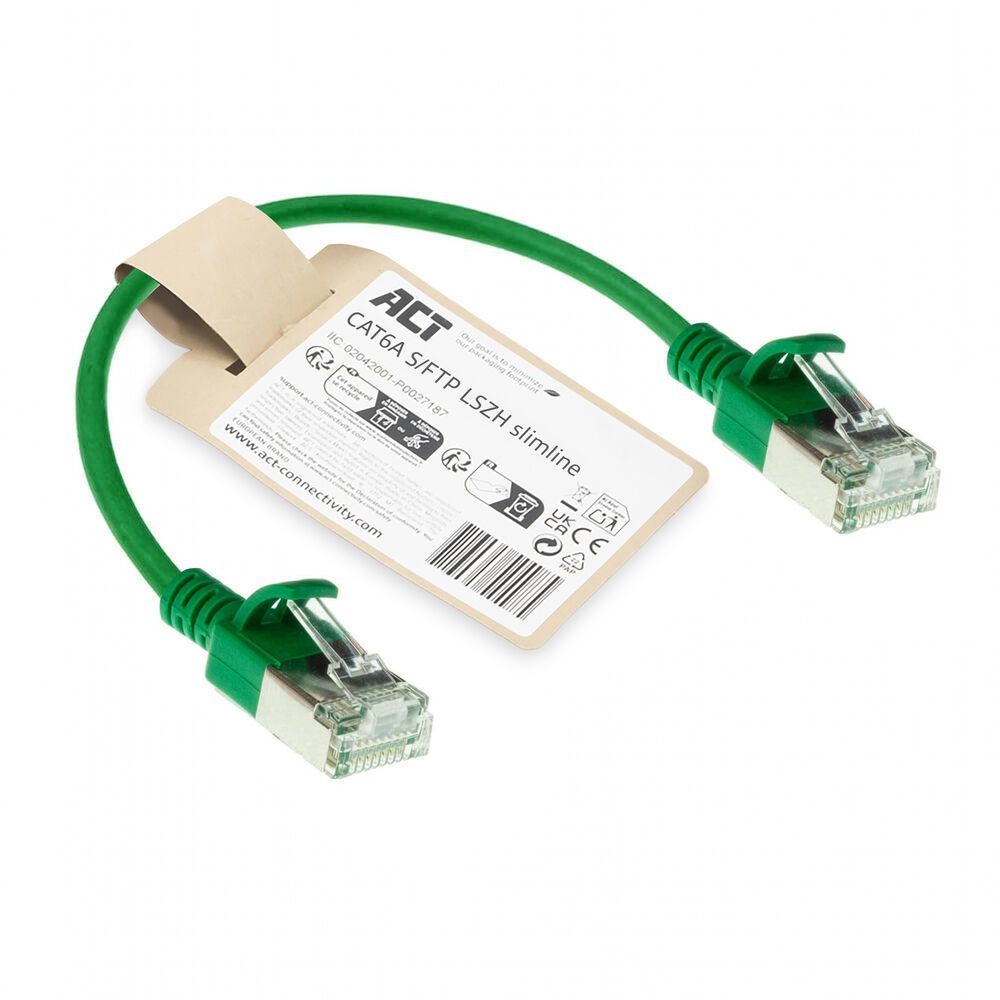 ACT CAT6A S-FTP Patch Cable 0,25m Green