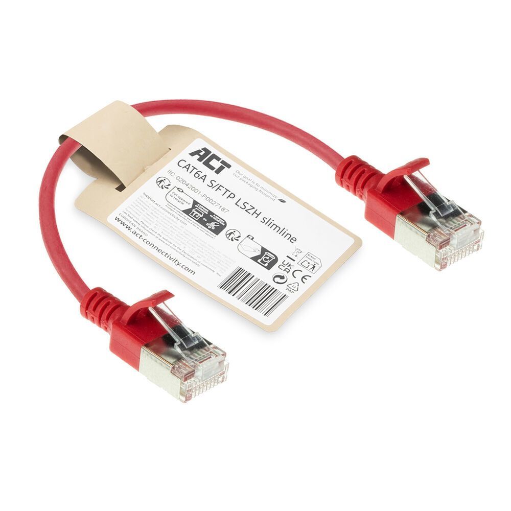 ACT CAT6A S-FTP Patch Cable 0,25m Red
