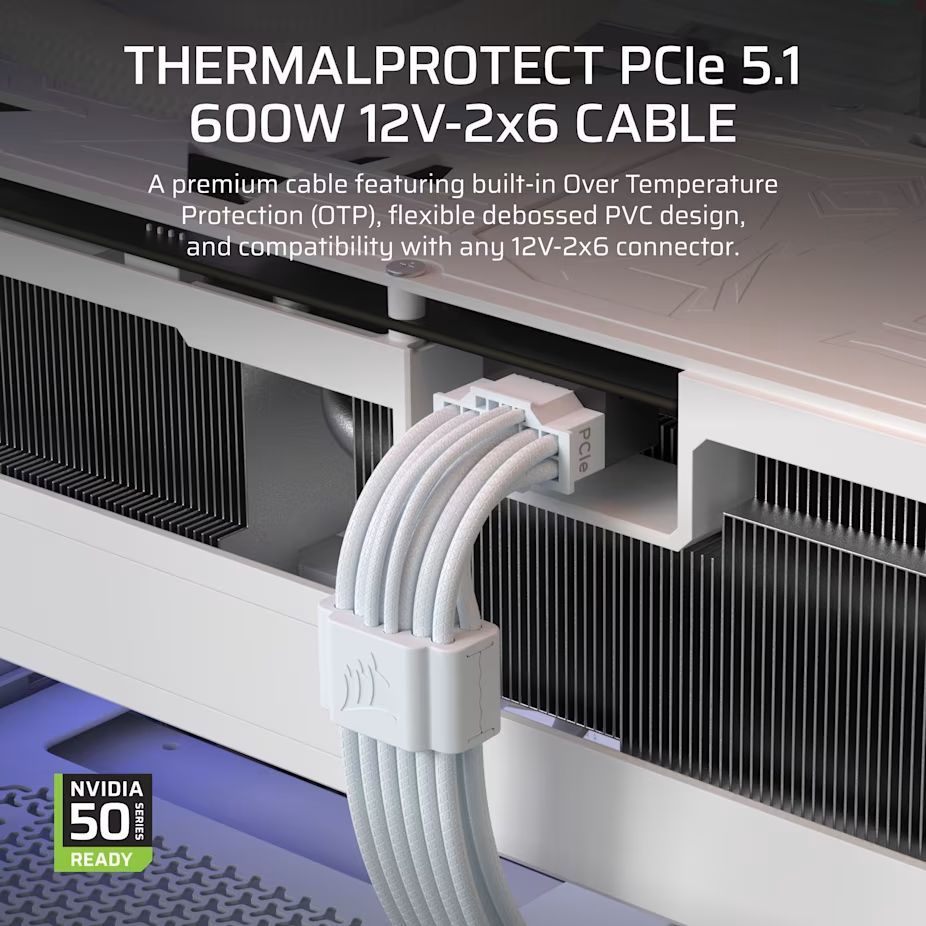 Corsair ThermalProtect PCIe 5.1 600W 12V-2x6 Cable White Corsair ThermalProtect PCIe 5.1 600W 12V-2x6 Cable White