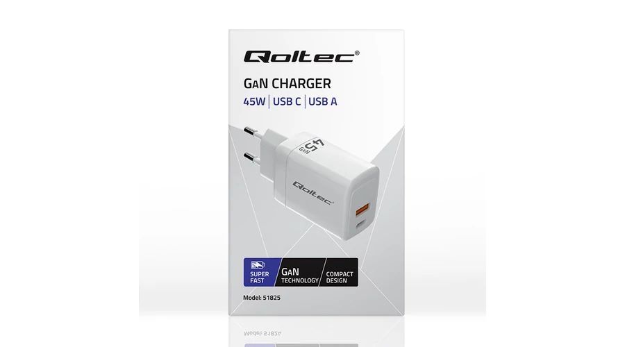Qoltec GaN 45W Charger White Qoltec GaN 45W Charger White