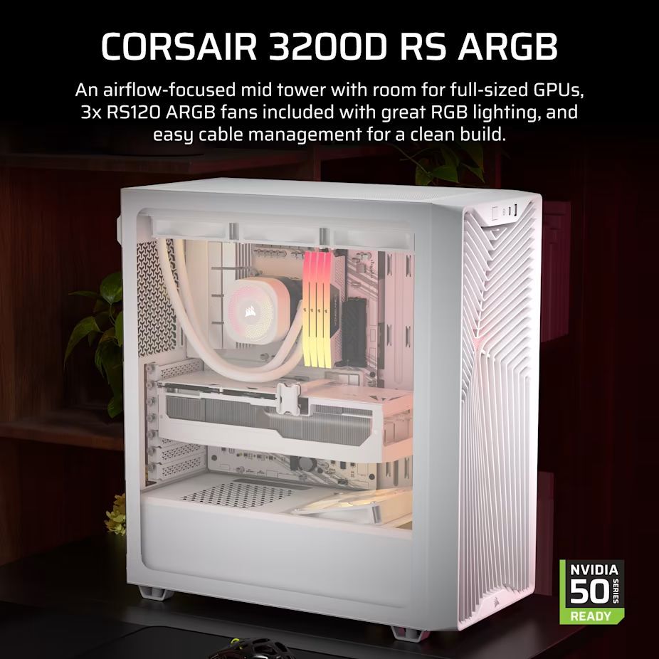 Corsair 3200D RS ARGB Tempered Glass White Corsair 3200D RS ARGB Tempered Glass White