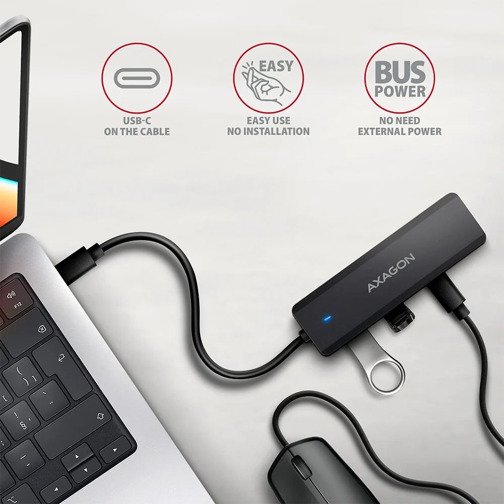 AXAGON 4-portos USB3.2 HUB Black