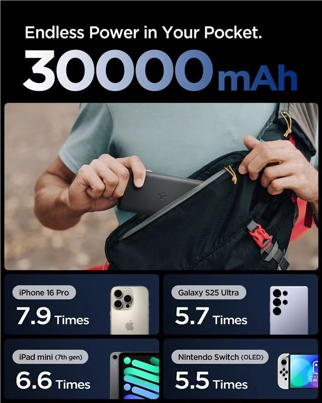 Spigen EA3030 Essential 30000mAh Power Bank Black Spigen EA3030 Essential 30000mAh Power Bank Black