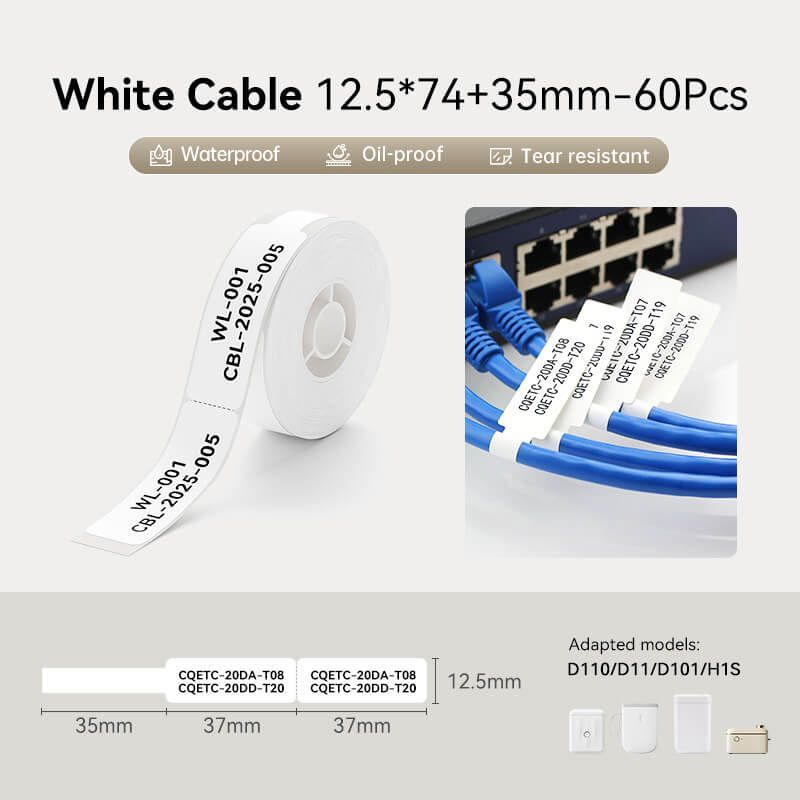 NIIMBOT T12.5*74+35-60 Cable Label White NIIMBOT T12.5*74+35-60 Cable Label White