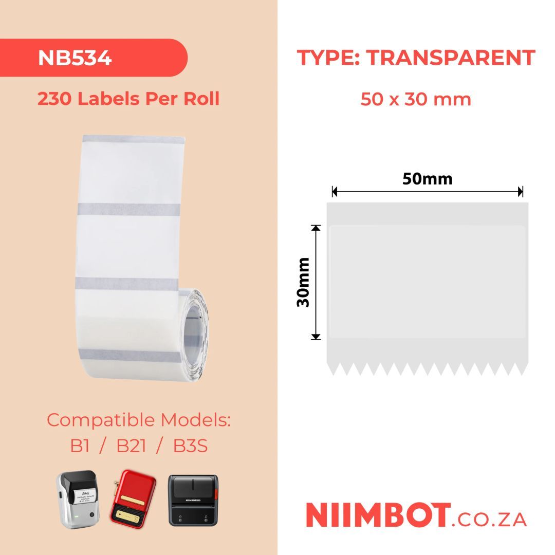 NIIMBOT TT50*30-230 Thermal Label Transparent NIIMBOT TT50*30-230 Thermal Label Transparent