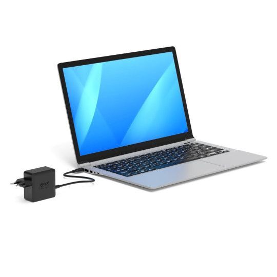 Port Designs 65W GaN USB-C mains power supply with fixed cable Black
