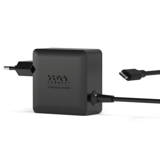 Port Designs 65W GaN USB-C mains power supply with fixed cable Black